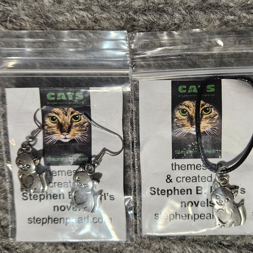 Sweet, cat lovers, cat with heart, pendant and earrings set, new charms
